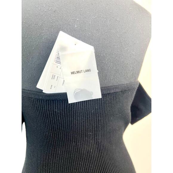 Helmut Lang Contour Rib-Knit Midi Dress in Black Medium Off Shoulder Pullover - Picture 5 of 5